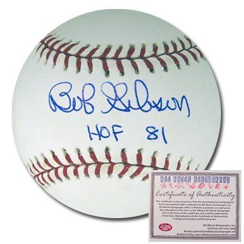 Bob Gibson St Louis Cardinals Hand Signed Rawlings MLB Baseball with HOF 80 Inscription