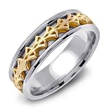 DUMNO 14K Two-Tone Gold Celtic Design Wedding Band Ring