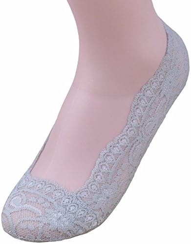 Shoexy Women's Girls No-Slip Lace Sock Ladies Cotton Invisible No Show Socks (2 Pairs) Gray