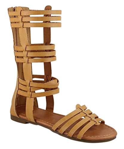 Girls Fashion Kid's Knee High Flat Greek Roman Shoes Gladiator Thong Sandals