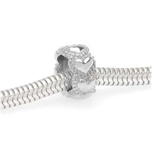 Silver Tone Beaded Hearts Large Hole Spacer Bead Fits Pandora (1)