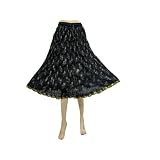Bohemian Crinkle Royal Blue Summer Skirt with Golden Lace Border Cotton Skirts 30"