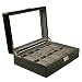 Watch Box for 10 Watches Black Finish Window Extra Clearance Silver Tone Hardware Button Slide Lock