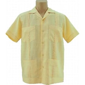 Men's Guayabera Shirt - Cool Mexican, Cuban Wedding and Cigar Clothing, 100% Irish Linen Yellow-Pleated - Traditional Pleating