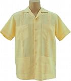 Men's Guayabera Shirt - Cool Mexican, Cuban Wedding and Cigar Clothing, 100% Irish Linen Yellow-Pleated