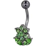 Belly Button Rings Peridot Green Austrian Crystal Flower Birthstones Belly Navel Ring Body Jewelry