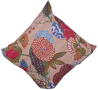 5PEC SET INDIAN Traditional Pillowcase Indian Kantha Stitch Bohemian Cushion 16*16 Throw Pillow Cases Sofa Cushion HANDMADE PRINTED COLORED KANTHA PILLOW COVER SOFA COUCH CUSHION COVER Home Décor