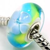 .925 Sterling Silver Trollbeads Style Exquisite Limited Edition Murano Glass " Island Holiday w/ Flowers " Bead Also Fits Pandora Chamilia Kay Etc. Bracelet