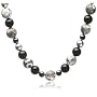 Sterling Silver, Black Onyx, Hematite, Dyed Pearl & Jade Necklace, 18"