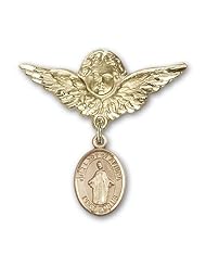Gold Filled Baby Badge with Our Lady of Africa Charm and Angel with Wings Badge Pin