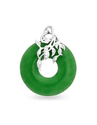 Bling Jewelry CZ Leaves and Green Jade Disc Pendant 925 Sterling Silver