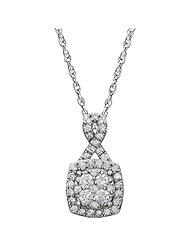 14K White Gold - Halo-Styled Diamond Necklace