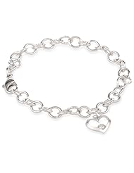 Sterling Silver Diamond Pre-Teen Open Heart Charm Bracelet, 6.75" (0.02 Carats, I Color, I2-I3 Clarity)