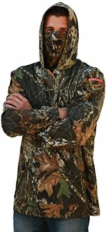 Mossy Oak Camo Hoodie Hunting Gear with Built-in Face Mask (Mossy Oak Breakup Camouflage Clothing Pattern, MEDIUM)