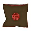 Handmade Dark Brown & Red Cotton Cushion Cover / Pillow Sham - Chinese Symbol of Long Life