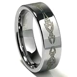 Tungsten Carbide Wedding Band Ring w/ Laser Engraved Tribal Design (8mm) Sizes 7-13
