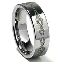 Tungsten Carbide Wedding Band Ring w/ Laser Engraved Tribal Design (8mm) Sz 7.0 SN#509