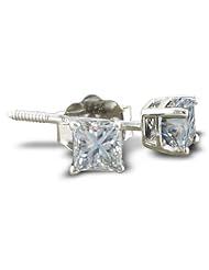 3/4 Carat 14K White Gold White Princess Cut Diamond Stud Earrings