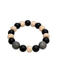 Sterling Silver Black Diamond Pave Beads Cord Bracelet Fashion Jewelry