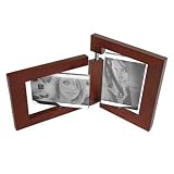 Wooden Double Picture Frame in Mahogany W/Pivoting Photos