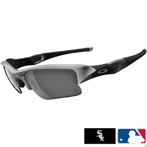 Oakley Chicago White Sox Flak Jacket XLJ Men's Special Editions Major League Baseball Sportswear Sunglasses w/ Free B&F Heart Sticker Bundle - Silver/Black Iridium / One Size Fits All