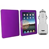 Purple Silicone Skin Case + White USB Car Charger Adapter w/ LED Light for Apple iPad