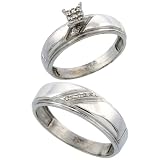 Sterling Silver Diamond Engagement Rings Set for Men and Women 2-Piece 0.07 cttw Brilliant Cut, 5.5mm & 7mm wide, Size 10