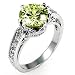 Rhodium Plated Ring with Round Cut Peridot and Round Cut Clear CZ in Silvertone - Size: 5-10