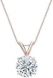 14k Gold Round Diamond Solitaire Pendant 4-Prong Basket (1/3 cttw, J-K color, I1-I2 clarity)
