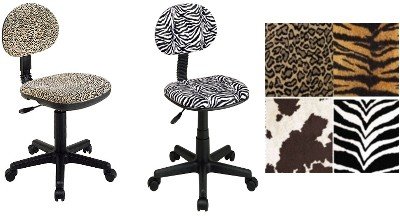 SC117-237 OFFICE STAR WORKSMART ZEBRA ANIMAL PRINT FABRIC ARMLESS DESK CHAIRS