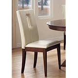 Set of 2 Dining Chairs White Vinyl Distress Walnut Finish