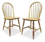 Set of 2 Solid Wood Beech Finish Windsor Dining Chairs