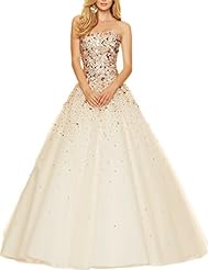 A-line Strapless Floor Length Sleeveless Sweetheart Tulle Beaded Pleated Sequined Lace-Up Evening Dress/Prom Dress/Quinceanera Dress/Party Dress 