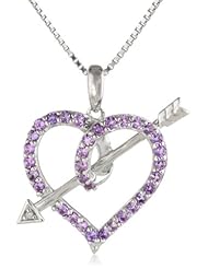 Sterling Silver Amethyst and Diamond-Accented Loves Arrow Pendant Necklace, 18"