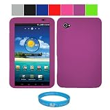 Premium Protective Soft Silicone Skin Cover for Samsung Galaxy Tab 7 inch Tablet WiFi 3G Samsung PC1000 + SumacLife TM Wisdom Courage Wristband, Purple