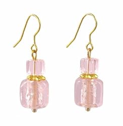 Earrings - E443 - Murano Style Glass - Square Style ~ Pink