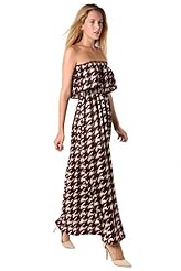 General Print Bandeau Neck Elasticized   Waistline Polyester/Knit Maxi Dress 