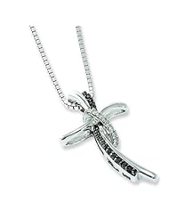 Sterling Silver Black and White Diamond Cross Pendant. Total Carat Wt- 0.15ct.