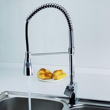 Single Handle Solid Brass Spring Pull Down Kitchen Faucet - Chrome Finish