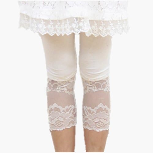 Xianbeilei Girl's Leggings with Lace Trim,summer Tight Girls Pants,white,100cm
