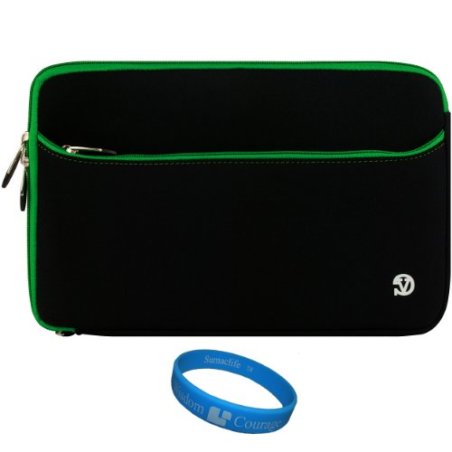 Green Trim Neoprene Protective Sleeve Cover Carrying Case with Exterior Accessory Pocket for ASUS Eee Pad Transformer TF101-A1 10.1-Inch Tablet Computer 16GB and 32GB + SumacLife TM Wisdom Courage Wristband