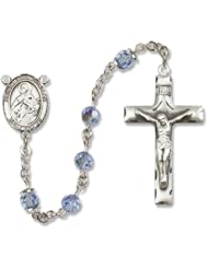 St. Maria Goretti Patron Saint St. Sterling Silver Rosary w/Patron Saint Medal Center Catholic Religious Necklace Prayer w/Swarovski Austrian Tin Cut Crystal & Gemstone Beads Crucifix