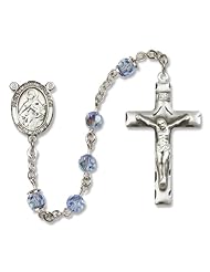 St. Maria Goretti Patron Saint St. Sterling Silver Rosary w/Patron Saint Medal Center Catholic Religious Necklace Prayer w/Swarovski Austrian Tin Cut Crystal & Gemstone Beads Crucifix