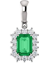 14K White Gold 7.00x5.00mm Emerald Cut Chatham Created Emerald and Diamond Pendant -- LIFETIME WARRANTY
