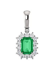 Platinum 7.00x5.00mm Emerald Cut Chatham Created Emerald and Diamond Pendant -- LIFETIME WARRANTY