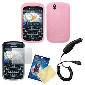 Light Pink Silicone Case / Skin / Cover, LCD Screen Guard / Protector & Car Charger for BlackBerry Bold 9650