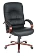 Executive Leather High Back Swivel Chair, Black leather, Cherry finish (OSPWD5670)