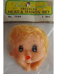 Art and Craft Supply: Vintage Fibre Craft PACK of 1 Vinyl FRECKLES HEAD 2" Tall & HANDS SET (VINTAGE Made in Hong Kong) - Fibre Craft, made in Hong Kong