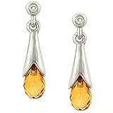 Citrine Briolette and Diamond Dangle Earrings .02cttw