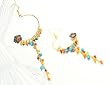 Mother of Pearl Flower Turquoise Carnelian Garnet & Swarovski Crystals 18k Yellow Gold Overlay Sterling Silver Hoop Earrings
